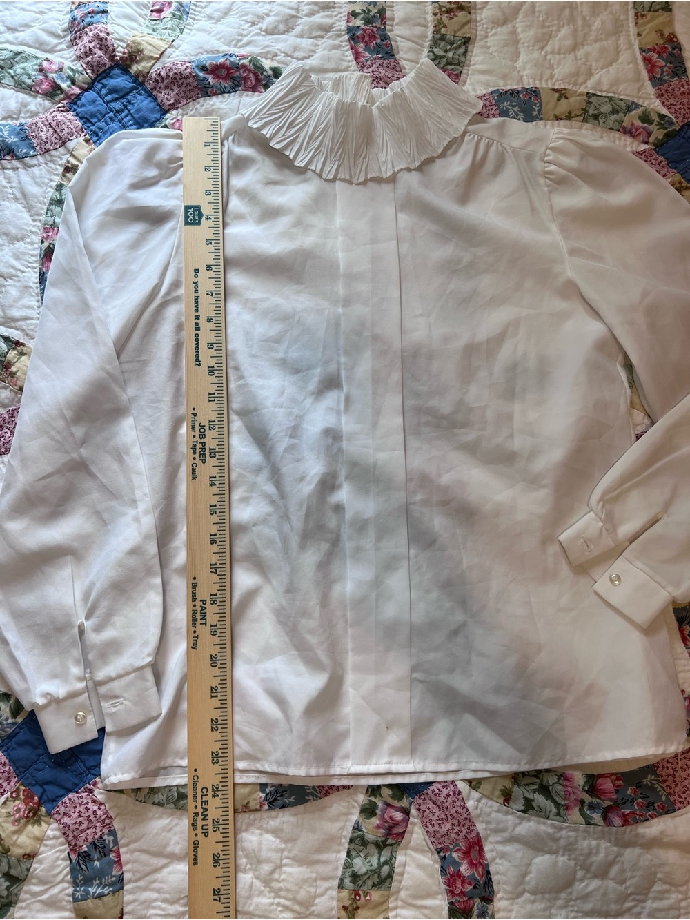 Vintage 80s Rhoda Lee White Pleated Mock Neck Blouse Puff Sleeve Size 10 - Picture 8 of 9
